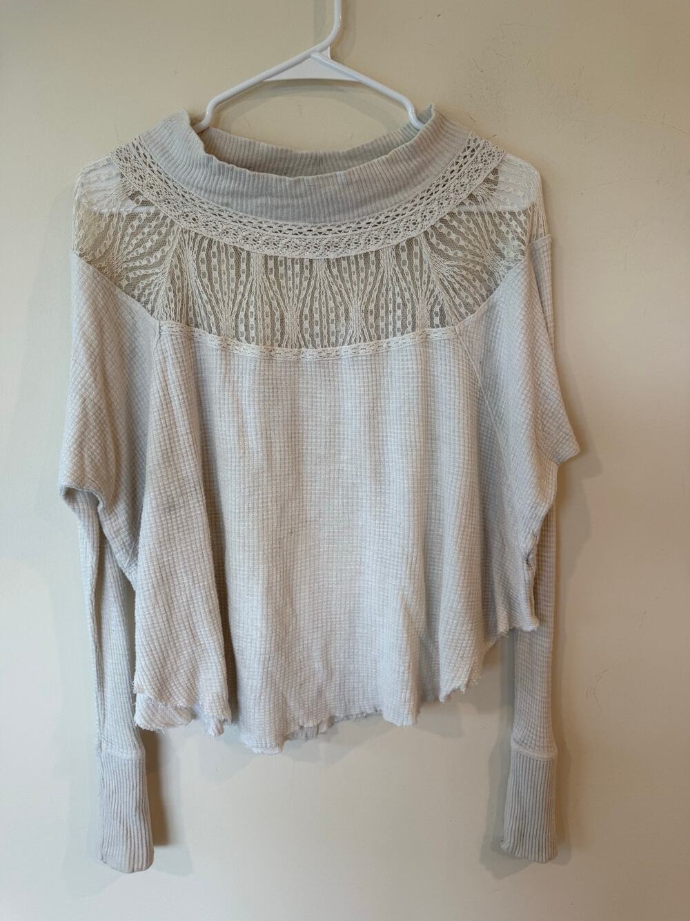 Free People Spring Valley Thermal Top Women's Size XS Cream Blouse Long Sleeves